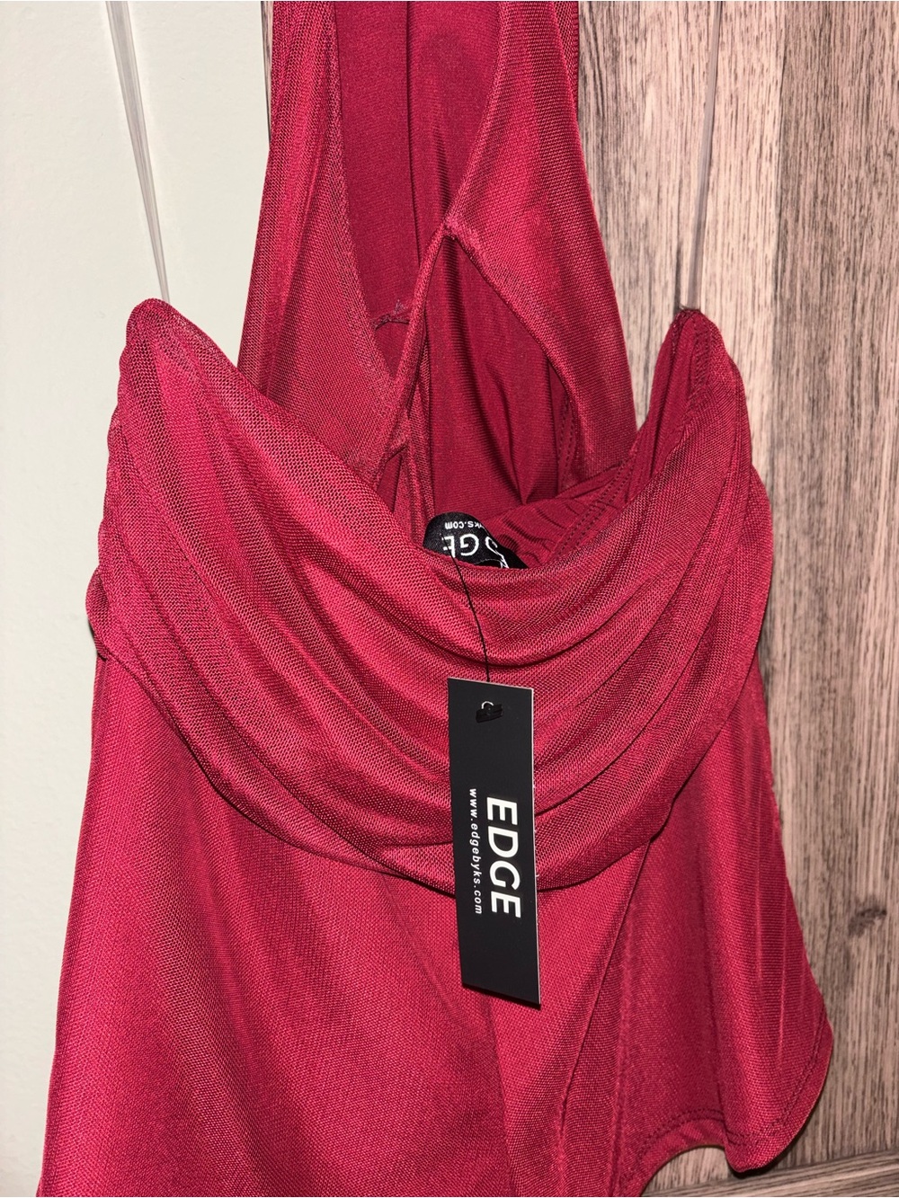 Edge Red Draped Cowl Halter Top Romper - Picture 3 of 3